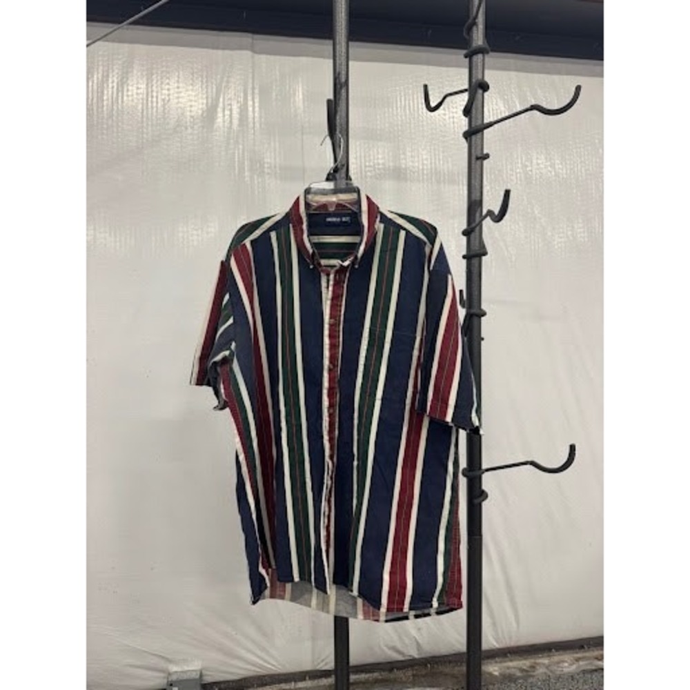 Vintage 90s American Blue Vertical Stripe Shirt - XLT - Multi-Color Short Sleeve
